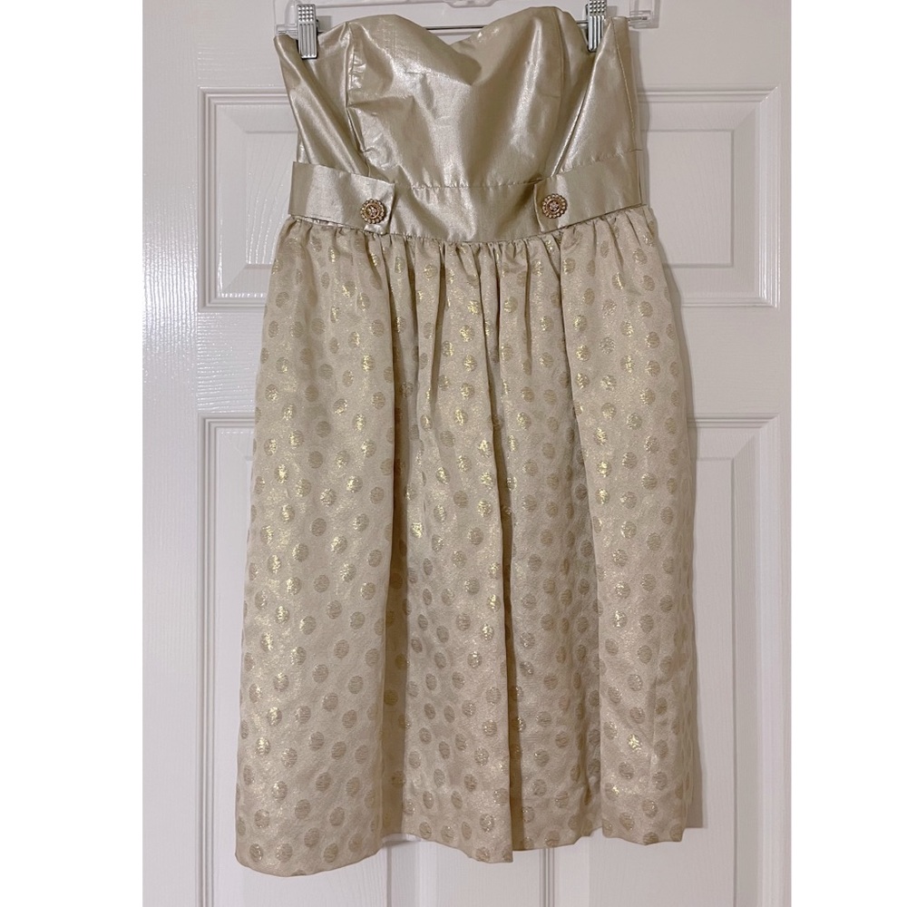 Molly B Gold Polka Dot Strapless Silk Mini Dress size 2